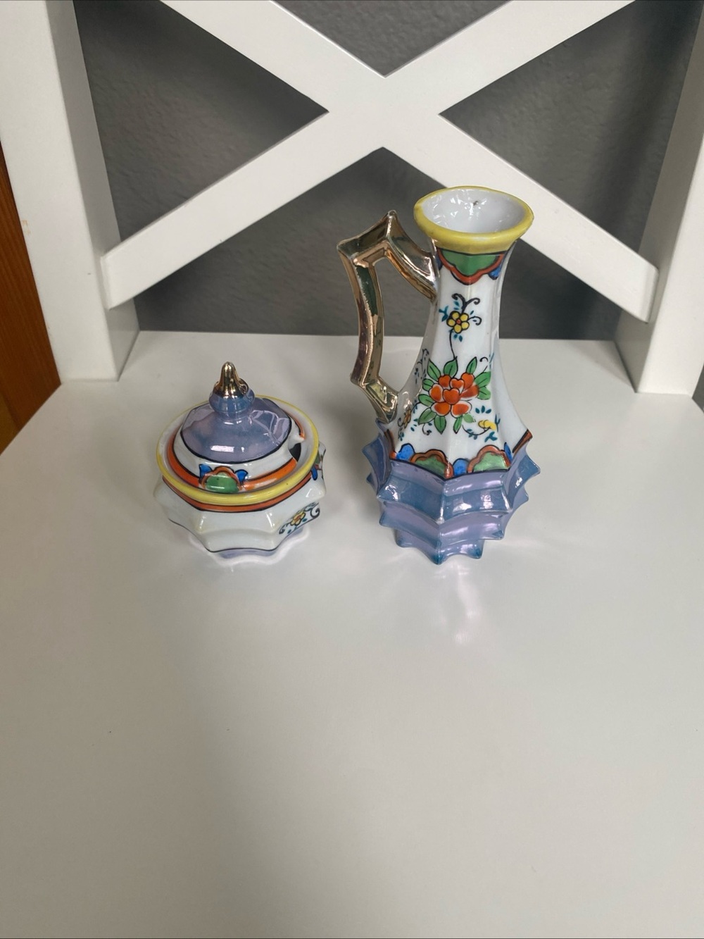 Luster ware bottle/vase  - bowl  Floral Hand Painted Made in Japan